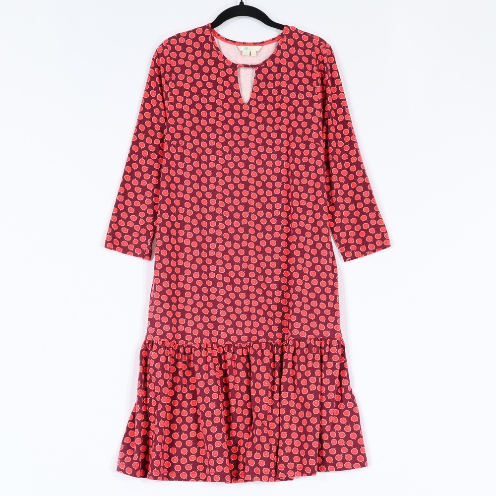Boden Floral Keyhole Ruffle Shift Midi Dress Womens 8 Red Mod Retro Twee Casual